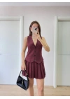 Takım Görünümlu Yelekli Mini Elbise- Bordo