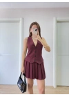 Takım Görünümlu Yelekli Mini Elbise- Bordo