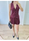 Takım Görünümlu Yelekli Mini Elbise- Bordo