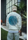 Üç İplik Bisiklet Yaka Baskılı SweatShirt - Beyaz