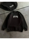 Üç İplik Bisiklet Yaka Baskılı SweatShirt - Siyah