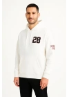 Üç İplik Kapüşonlu Ön Ve Arka Baskılı SweatShirt Hoodie - Beyaz