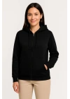 Üç İplik Kapüşonlu Tam Fermuarlı Kanguru Çepli SweatShirt Hoodie - Siyah