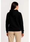 Üç İplik Kapüşonlu Tam Fermuarlı Kanguru Çepli SweatShirt Hoodie - Siyah