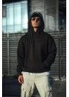 Üç İplik Penye Kapşonlu Basic SweatShirt - Siyah