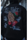 Üç İplik Penye Kapşonlu Baskılı SweatShirt - Siyah