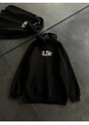 Üç İplik Penye Uzun Kol Kapşonlu Baskılı SweatShirt - Siyah