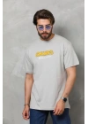 Unisex Basic Bisiklet Yaka Oversize T-Shirt - Gri