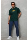 Unisex Basic Bisiklet Yaka Oversize T-Shirt - Yeşil