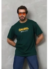 Unisex Basic Bisiklet Yaka Oversize T-Shirt - Yeşil