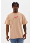 Unisex Baskılı Oversize T-Shirt - Bej