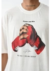 Unisex Baskılı Oversize T-Shirt - Beyaz