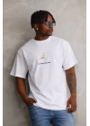 Unisex Baskılı Oversize T-Shirt - Beyaz