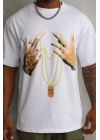 Unisex Baskılı Oversize T-Shirt - Beyaz