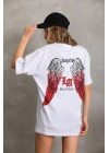 Unisex Baskılı Oversize T-Shirt - Beyaz