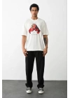Unisex Baskılı Oversize T-Shirt - Beyaz