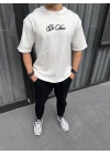 Unisex Baskılı Oversize T-Shirt - Beyaz