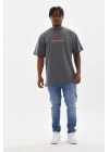 Unisex Baskılı Oversize T-Shirt - Füme