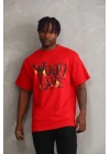 Unisex Baskılı Oversize T-Shirt - Kırmızı