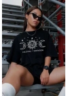 Unisex Baskılı Oversize T-Shirt - Siyah