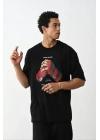 Unisex Baskılı Oversize T-Shirt - Siyah