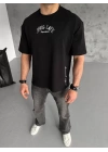 Unisex Baskılı Oversize T-Shirt - Siyah