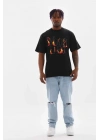 Unisex Baskılı Oversize T-Shirt - Siyah