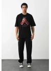 Unisex Baskılı Oversize T-Shirt - Siyah