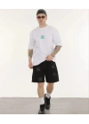 Unisex Bisiklet Yaka Baskılı Oversize T-Shirt - Beyaz
