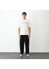 Unisex Bisiklet Yaka Baskılı Oversize T-Shirt - Beyaz