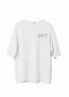 Unisex Bisiklet Yaka Baskılı Oversize T-Shirt - Beyaz