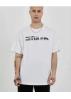 Unisex Bisiklet Yaka Baskılı Oversize T-Shirt - Beyaz