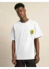 Unisex Bisiklet Yaka Baskılı Oversize T-Shirt - Beyaz