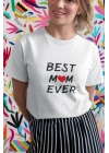 Unisex Bisiklet Yaka Baskılı Oversize T-Shirt - Beyaz