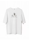 Unisex Bisiklet Yaka Baskılı Oversize T-Shirt - Beyaz