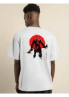 Unisex Bisiklet Yaka Baskılı Oversize T-Shirt - Beyaz