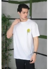 Unisex Bisiklet Yaka Baskılı Oversize T-Shirt - Beyaz