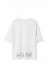 Unisex Bisiklet Yaka Baskılı Oversize T-Shirt - Beyaz