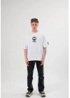 Unisex Bisiklet Yaka Baskılı Oversize T-Shirt - Beyaz