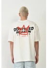Unisex Bisiklet Yaka Baskılı Oversize T-Shirt - Beyaz