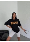 Unisex Bisiklet Yaka Baskılı Oversize T-Shirt - Beyaz