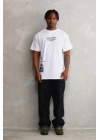 Unisex Bisiklet Yaka Baskılı Oversize T-Shirt - Beyaz