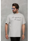 Unisex Bisiklet Yaka Baskılı Oversize T-Shirt - Gri