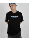 Unisex Bisiklet Yaka Baskılı Oversize T-Shirt - Siyah