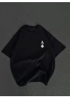 Unisex Bisiklet Yaka Baskılı Oversize T-Shirt - Siyah