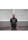 Unisex Bisiklet Yaka Baskılı Oversize T-Shirt - Siyah