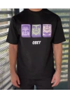 Unisex Bisiklet Yaka Baskılı Oversize T-Shirt - Siyah
