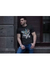 Unisex Bisiklet Yaka Baskılı Oversize T-Shirt - Siyah