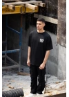 Unisex Bisiklet Yaka Baskılı Oversize T-Shirt - Siyah