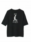 Unisex Bisiklet Yaka Baskılı Oversize T-Shirt - Siyah